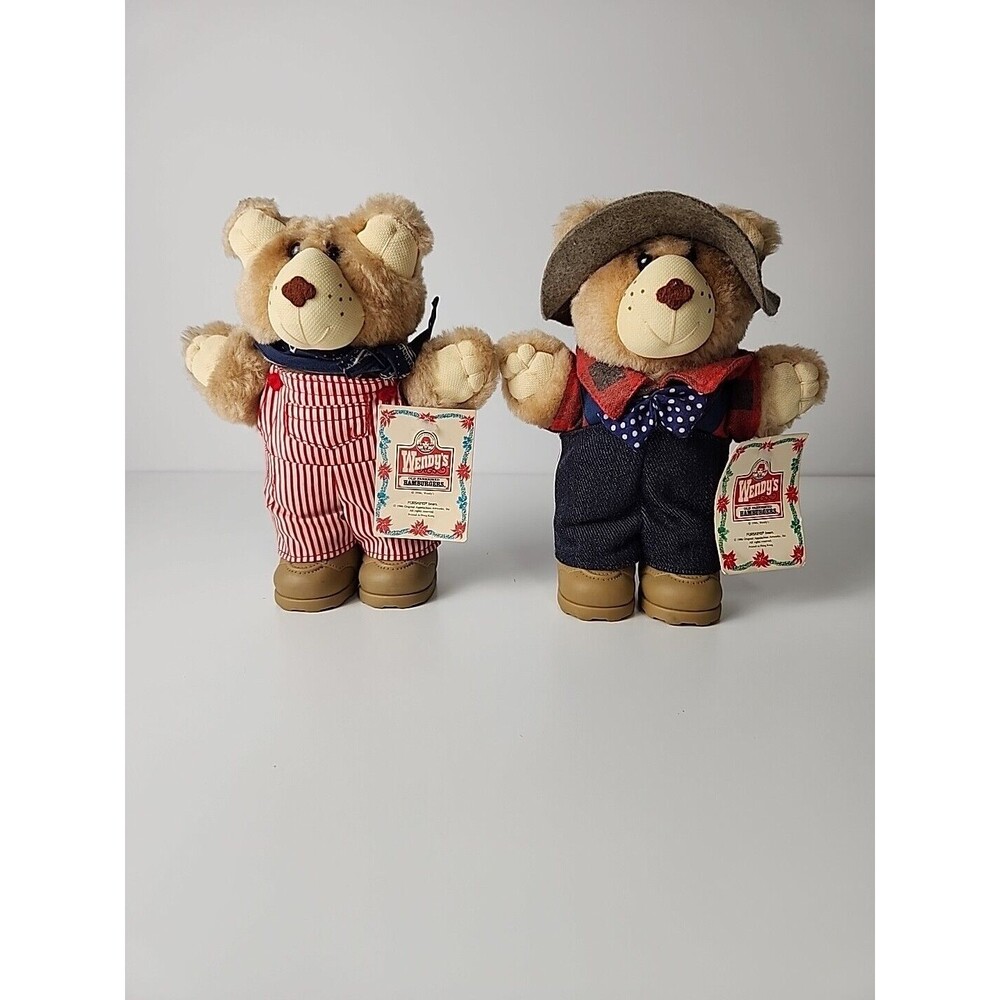 1986 VTG Wendy's Furskins Plush 7" Teddy Bears Dudley and Farrell Furskin